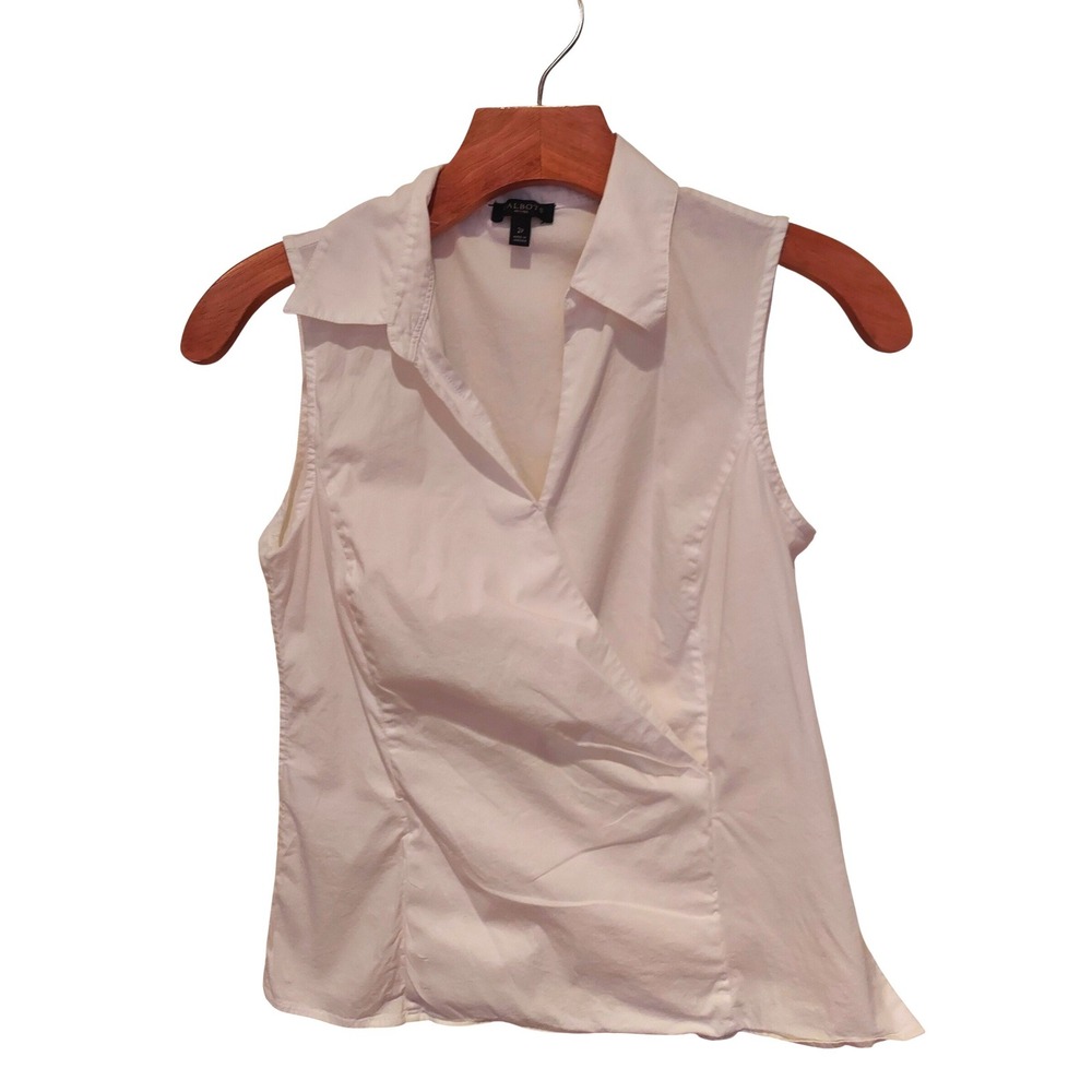 Talbots Petites White Sleeveless Wrap Blouse Side Zip Surplice V-Neck Top 2P